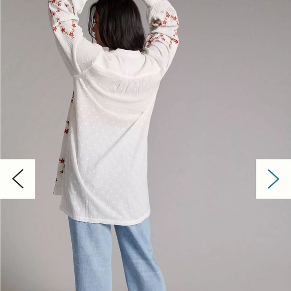Anthropologie Embroidered Tunic Shirt Cotton Tunic White Button Front Women Xs - Picture 4 of 11
